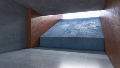 Wall Mural - modern futuristic minimalist interior, concrete structure, window and copyspace