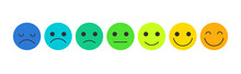 Set Of Smiley Faces. Mood Tracking Icons, Blue To Orange. Flat Vector Isolated On White.