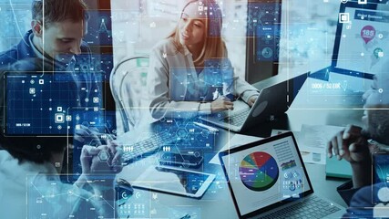 Poster - Business and technology concept. Communication network. GUI (Graphical User Interface).