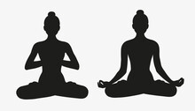 Yoga Silhouette. Meditating Woman In Lotus Position. Vector Illustration.