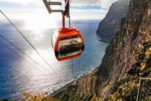 Road From The Sky To The Beach - Mountain Cable Car Cabo Girao, Popular Tourist Attraction And Beautiful Scenery In Madeira Island