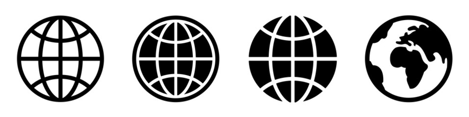 world icons set. world planet earth icon collection. globes with world maps symbol. globe shape line