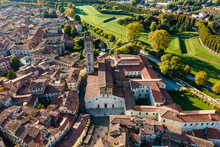 Aerial View Of San Frediano Cathedral In Lucca Old Town, Tuscany, Italy.