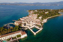 Aerial View Of Castello Scaligero (Scaligero Castle), An Ancient Fortress Along Sirmione Coastal, Lombardy, Italy.
