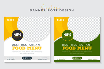 Healthy Food menu and restaurant social media promotion banner template Design.