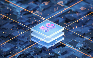 Sticker - 5G communication technology and circuit, 3d rendering.