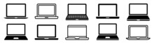 Laptop Icons Set. Laptop Different Style. Collection Laptops Or Notebook Computer. Flat And Line Icon - Stock Vector.