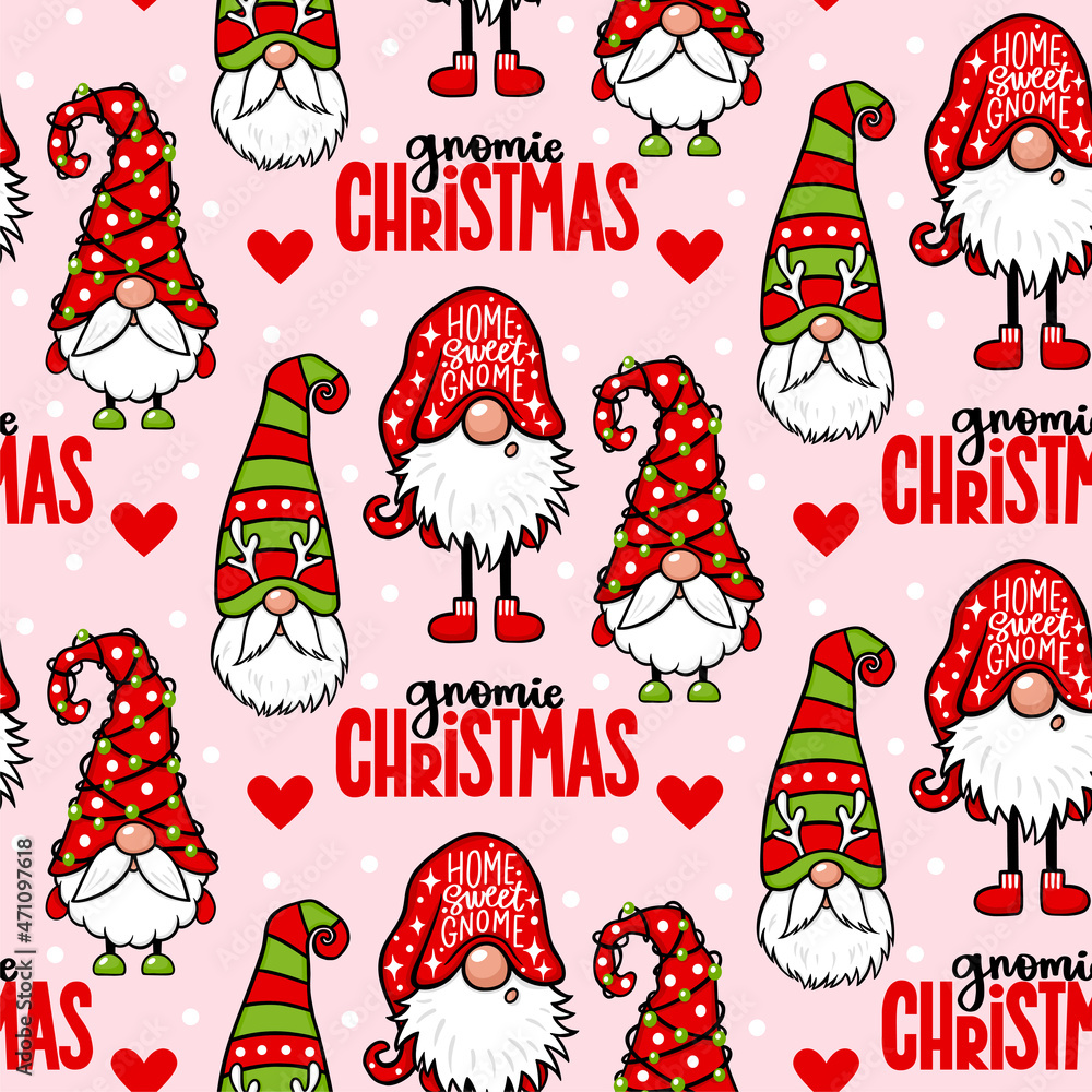 Christmas gnome seamless pattern. Cute elf. Vector funny print with ...