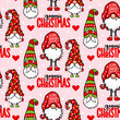 Christmas gnome seamless pattern. Cute elf. Vector funny print with cartoon characters.