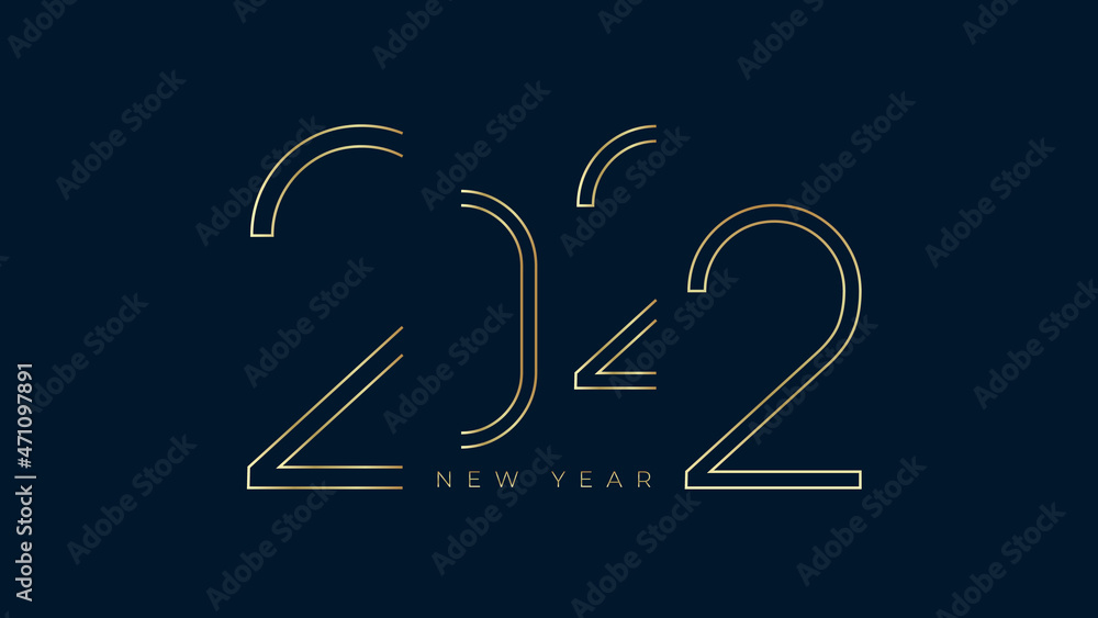 Happy New Year 2022 gold typography greeting card design on dark ...
