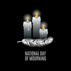 National Day of Mourning vector. Burning mourning candles with one feather vector. National Day of Mourning honoring Native Americans. Important day