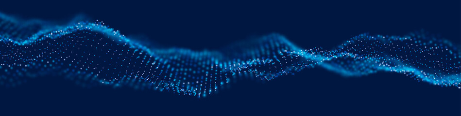 Wall Mural - wave of blue particles. abstract technology flow background. sound mesh pattern or grid landscape. d