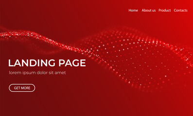 Wall Mural - abstract landing page background with red particles. flow wave with dot landscape. digital data stru