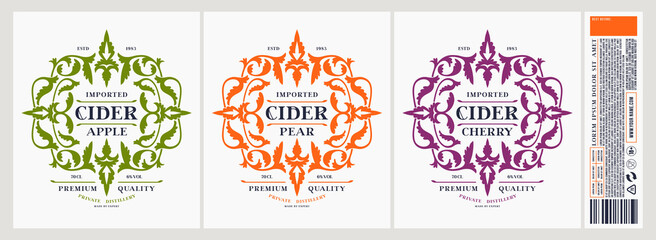 Set of template decorative label for cider