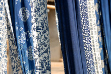 Wuzhen Water Town, Zhejiang Province, China. Indigo Blue And White Printed Calico - A Traditional Cotton Fabric Produced In Wuzhen And A Souvenir Purchase For Tourists.