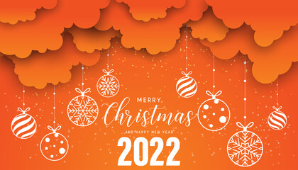 Wall Mural - merry christmas and happy new year with bokeh and lens flare pattern on summer orange color and befo