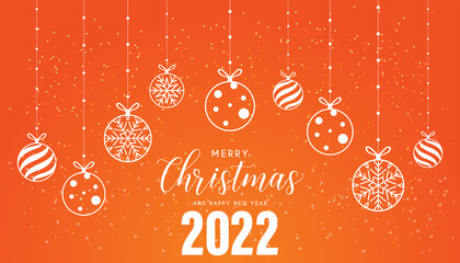 Wall Mural - merry christmas and happy new year with bokeh and lens flare pattern on summer orange color backgrou