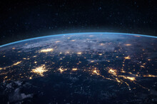 Atmosphere Of The Earth From Space View Of Planet Earth. City Lights. Elements Of This Image Were Furnished By NASA.