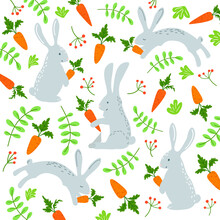 Adorable Vector Pattern With Rabbits And Carrots