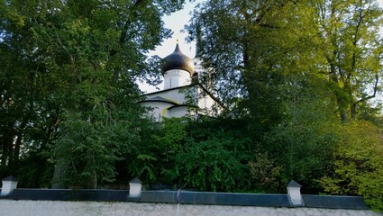 Wall Mural - Ancient historical building of orthodox church cathedral in Russia, Ukraine, Belorus, Slavic people faith and beleifs in Christianity Pushkinskie Gory Hills