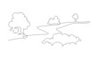 Landscape park with path and trees. Continuous line drawing. Vector illustration.