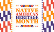 © Iuliia Pilipeichenko - Native American Heritage Month. American Indian culture. Celebrate annual in in November in United States. Tradition Indian pattern. Poster and banner. Vector authentic ornament, ethnic illustration