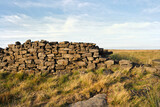 Fototapeta Natura - Dry stone wall at Stanage Edge in the Derbyshire Peak District National Park England