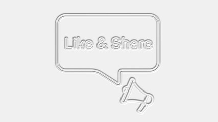 Poster - Like Share text. Megaphone with text like share speech bubble banner. Loudspeaker. 4K video motion graphic