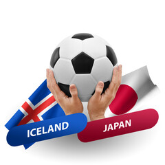 Soccer football competition match, national teams iceland vs japan