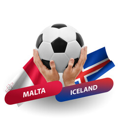 Soccer football competition match, national teams malta vs iceland