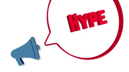Poster - Megaphone with speech bubble in 3d style on white background. Hype text. Loudspeaker. 4K video motion graphic
