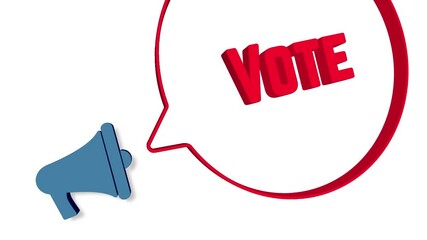 Aufkleber - Megaphone with speech bubble in 3d style on white background. Vote text. Loudspeaker. 4K video motion graphic