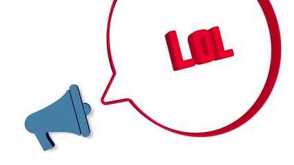 Poster - Megaphone with speech bubble in 3d style on white background. Lol text. Loudspeaker. 4K video motion graphic
