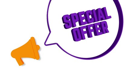 Aufkleber - Megaphone with speech bubble in 3d style on white background. Special offer text. Loudspeaker. 4K video motion graphic