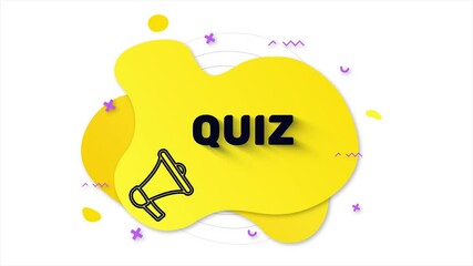 Leinwandbilder - Black megaphone with text Quiz. Memphis style banner with abstract geometric shapes on yellow background. Banner and outline round elements with megaphone. 4K video motion graphic