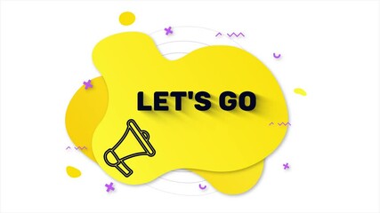 Fototapete - Black megaphone with text Let's go. Memphis style banner with abstract geometric shapes on yellow background. Banner and outline round elements with megaphone. 4K video motion graphic