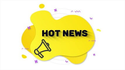 Aufkleber - Megaphone with text Hot news. Memphis style banner with abstract geometric shapes on yellow background. Banner and outline round elements with megaphone. 4K video motion graphic