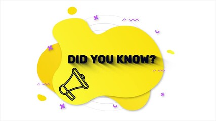 Poster - Megaphone with text Did you know. Memphis style banner with abstract geometric shapes on yellow background. Banner and outline round elements with megaphone. 4K video motion graphic