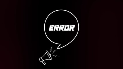 Poster - Megaphone with speech bubble and error text on old tv glitch interference screen. Animation of retro Error text. 4K video motion graphic
