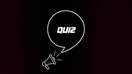 Leinwandbilder - Megaphone with speech bubble and quiz text on old tv glitch interference screen. Animation of retro Quiz text. 4K video motion graphic