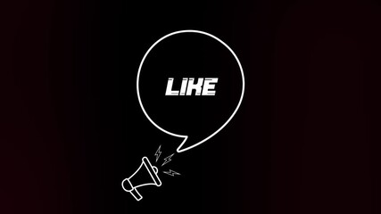 Aufkleber - Megaphone with speech bubble and like text on old tv glitch interference screen. Animation of retro Like text. 4K video motion graphic