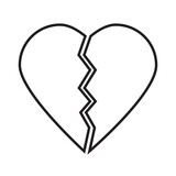 Fototapeta  - Broken heart icon. Black sign. Modern cartoon design. Unhappy love symbol. Sketch art. Vector illustration. Stock image.