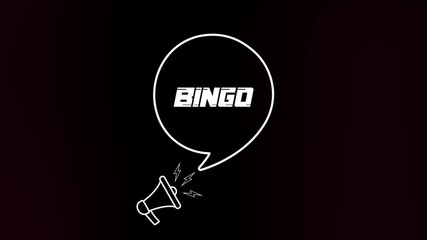 Poster - Megaphone with speech bubble and Bingo text on old tv glitch interference screen. Animation of retro Bingo text. 4K video motion graphic