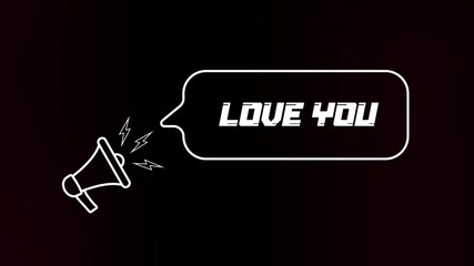 Aufkleber - Megaphone with speech bubble and the Love you text on old tv glitch interference screen. Animation of retro love you text. 4K video motion graphic