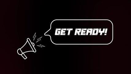 Aufkleber - Megaphone with speech bubble and the Get ready text on old tv glitch interference screen. Animation of retro get ready text. 4K video motion graphic