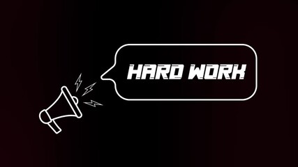 Aufkleber - Megaphone with speech bubble and the Hard work text on old tv glitch interference screen. Animation of retro hard work text. 4K video motion graphic