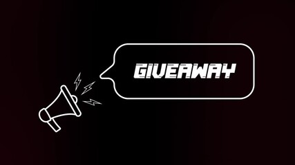 Poster - Megaphone with speech bubble and the Giveaway text on old tv glitch interference screen. Animation of retro giveaway text. 4K video motion graphic