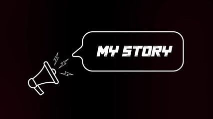 Aufkleber - Megaphone with speech bubble and the My story text on old tv glitch interference screen. Animation of retro my story text. 4K video motion graphic