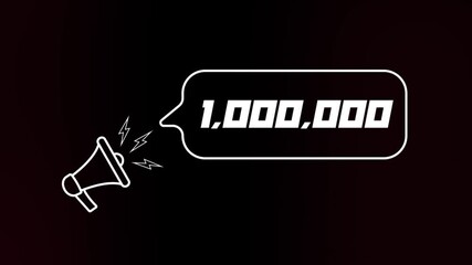 Leinwandbilder - Megaphone with speech bubble and the number one million on old tv glitch interference screen. Animation of retro 1000000 subscribers text. 4K video motion graphic