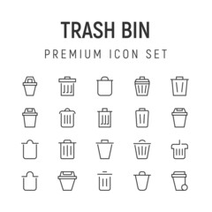 Poster - Simple line set of trash bin icons.